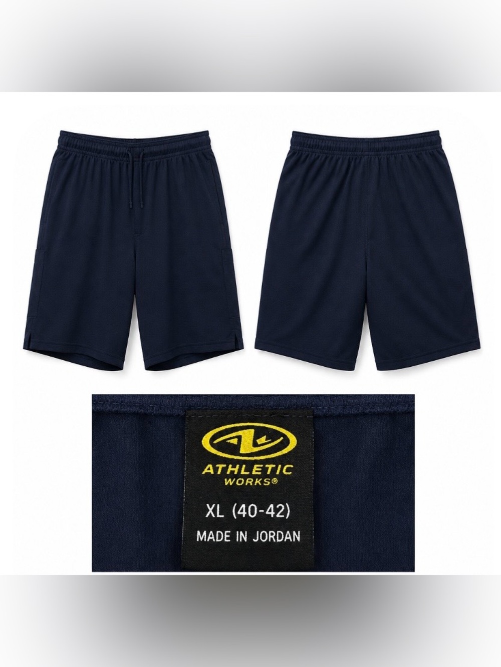 Athletic Works Men's Navy Blue Athletic Shorts with Drawstring XL